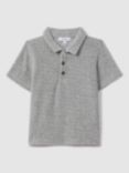 Reiss Kids' Iggy Press Stud Velour Polo Shirt, Soft Grey