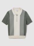 Reiss Kids' Milton Half Zip Colour Block Polo Shirt, Sage/Multi
