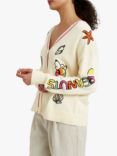 Chinti & Parker Snoopy Beach Print Cardigan, Cream/Multi