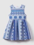 Reiss Kids' Lena Tile Print Scuba Midi Dress, Blue/White