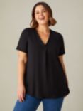 Live Unlimited Curve Jersey Pleat Front Top, Black