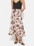 Jigsaw Silhouette Peony Print Midi Skirt, Cream/Brown