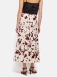 Jigsaw Silhouette Peony Print Midi Skirt, Cream/Brown
