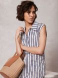 Mint Velvet Stripe Linen Blend Twist Midi Dress, White Ivory/Navy