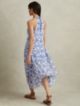 Reiss Petite Tiller Tile Print Halterneck Midi Dress, Blue/White