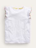 Mini Boden Kids' Pom Pom Trim T-Shirt, White