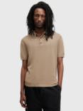 AllSaints Aubrey Organic Cotton Knit Polo Shirt, Fawn Brown