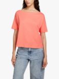 SISLEY Boxy Fit Cropped Boat Neck T-Shirt, Red