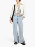 SISLEY Contrast Stitch Frayed Boucle Jacket, Cream/Black