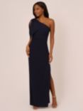 Adrianna Papell Crepe Asymmetric Bow Maxi Dress, Midnight