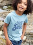Frugi Kids' Tea Organic Cotton Save Our Seas T-Shirt, Sea Blue