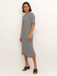 KAFFE Amanda Jersey Short Sleeve Midi Dress, Black/Chalk Stripe