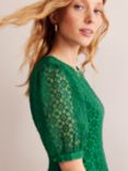 Boden Textured Organza Puff Sleeve Midi Dress, Green Tambourine