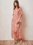 Mint Velvet Floral Print Ruffle Detail Maxi Dress, Orange/Multi