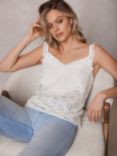 Mint Velvet Cotton Floral Broderie Cami Top, White Ivory
