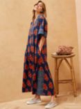 Brora Organic Cotton Patchwork Kaftan, Navy/Marigold