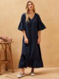 Brora Angel Sleeve Linen Dress, Navy