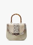 Moda in Pelle Tigerlily Snake Effect Trim Bamboo Top Handle Bag, Natural