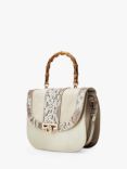 Moda in Pelle Tigerlily Snake Effect Trim Bamboo Top Handle Bag, Natural