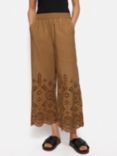 Jigsaw Cotton Broderie Trousers, Camel