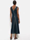 Jigsaw Linen Sleeveless Piped Dress, Navy