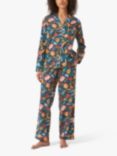 myza Organic Cotton Long Sleeve Floral Pyjama Set, Florals On Navy
