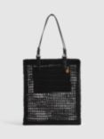 Reiss Raya Woven Waxed Shopper, Black