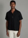 Reiss Beldi Linen Short Sleeve Cuban Shirt, Black