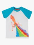 Frugi Kids' Robbie Organic Cotton Raglan Squid T-shirt, Soft White/Multi