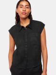 Whistles Olivia Cap Sleeve Linen Shirt, Black