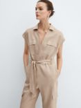 Mango Quita Cargo Linen Blend Jumpsuit