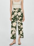 Mango Flower Cropped Trousers, Green/Multi