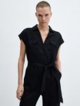 Mango Quita Cargo Linen Blend Jumpsuit, Black