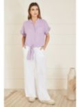 Yumi Italian Linen Front Tie Shirt, Lilac