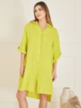Yumi Linen Relaxed Fit Longline Shirt Dress, Lime