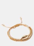 Mint Velvet Shell Double Layered Friendship Bracelet, Gold