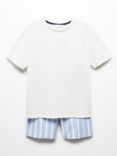 Mango Kids' Salt T-Shirt & Stripe Shorts Pyjamas Set, Natural White