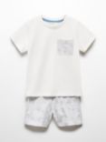 Mango Baby Maresme Sail Boat Print T-Shirt & Shorts Pyjamas Set, Natural White