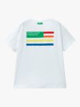Benetton Kids' Logo Flag Short Sleeve T-Shirt, Optical White