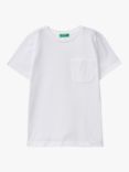 Benetton Kids' Cotton Pocket Detail T-Shirt, Optical White