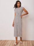 Mint Velvet Stripe Twist Detail Midi Dress, Dark Brown/White