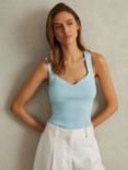 Reiss Dani Sweetheart Neck Rib Knit Vest Top, Light Blue