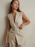 Reiss Cassie Belted Linen Waistcoat, Natural