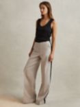 Reiss Luella Wide Leg Side Stripe Linen Trousers, Neutral/Black