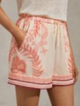 Reiss Chloe Fern Print Shorts, Cream/Coral