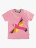 Frugi Baby Little Creature Organic Cotton Macaw Applique T-Shirt, Pink Marl/Multi