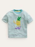 Mini Boden Kids' Boucle Relaxed T-Shirt, Ivory/Aqua Pineapple