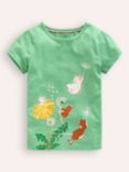 Mini Boden Kids' Mice Applique Puff Sleeve T-Shirt, Aloe Green