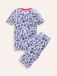 Mini Boden Kids' Seashore Print Snug Short John Pyjamas, Blue/Multi