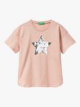 Benetton Kids' Sequin Star Short Sleeve T-Shirt, Dark Powder